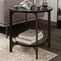 Versy Round Side Table - Black Marble Effect, Gold