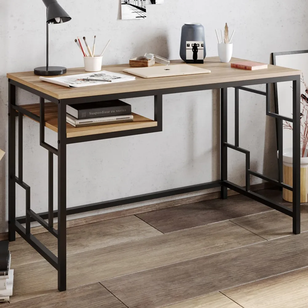 Victory Wide Study Desk with Shelf - Black, Walnut image