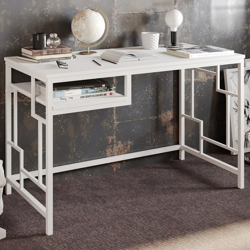 Victory Wide Study Desk with Shelf - White