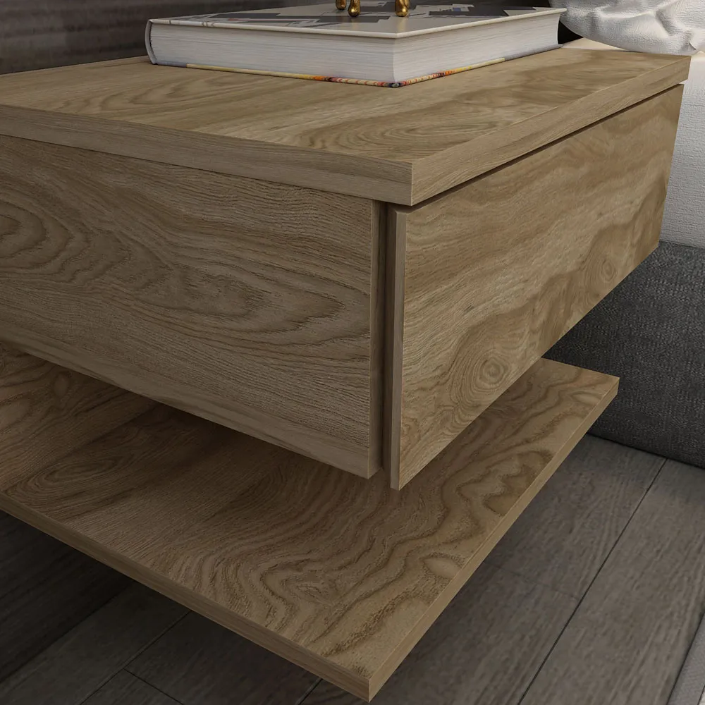 Vivid Single Drawer Bedside Table - Gold, Sapphire Oak