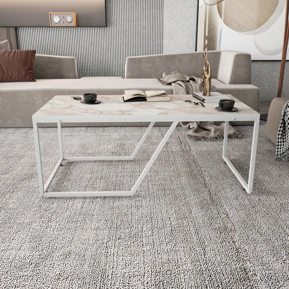 Wendy Rectangular Coffee Table - White, Marble Effect