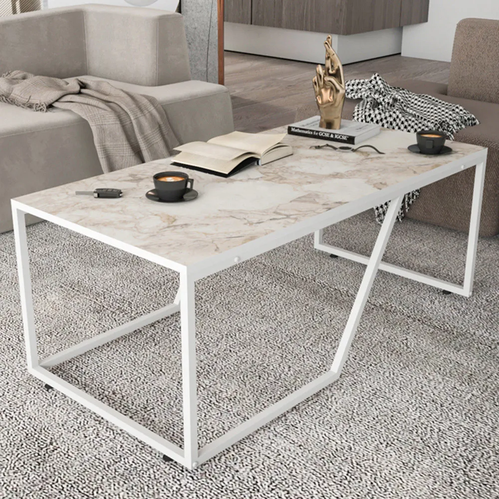 Wendy Rectangular Coffee Table - White, Marble Effect