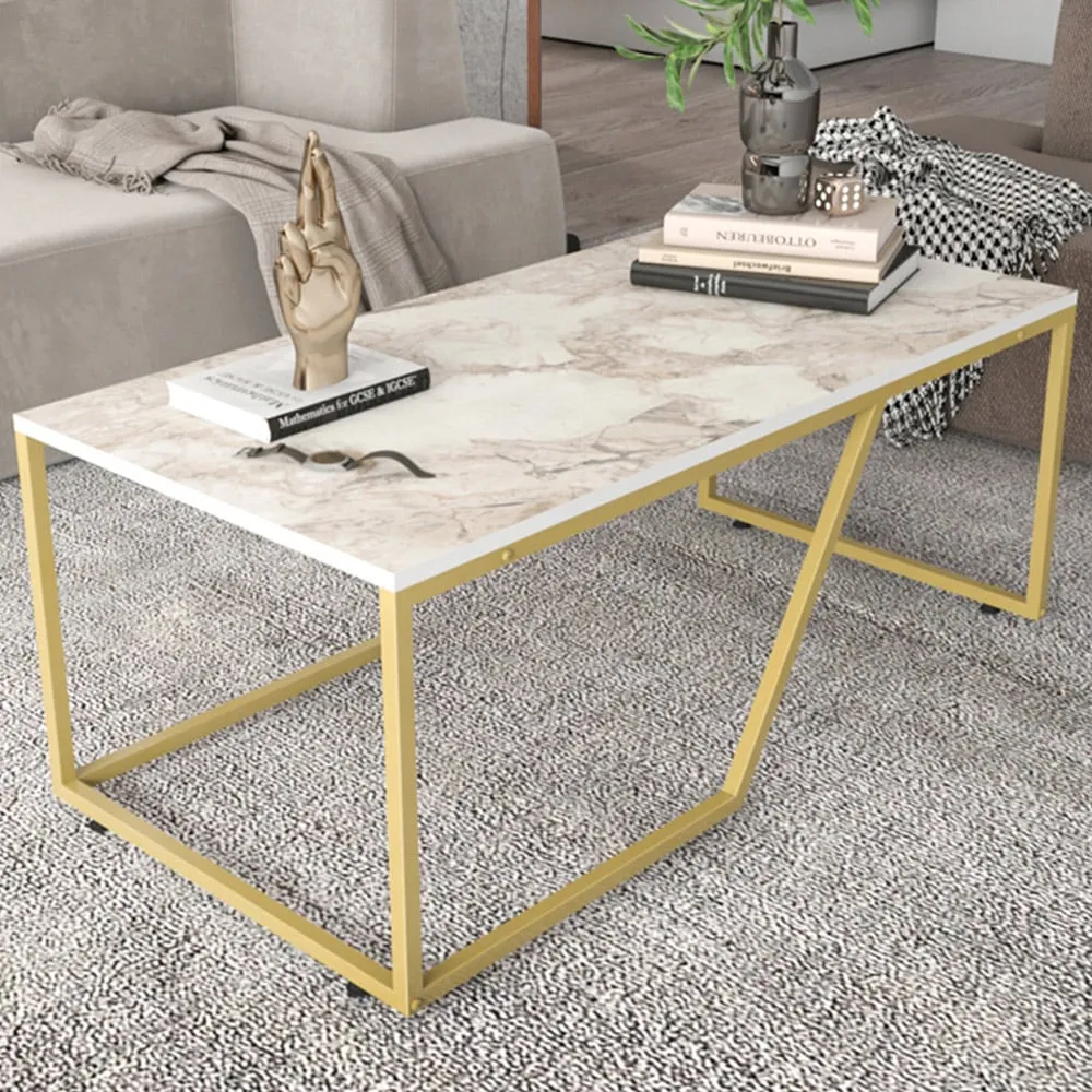 Wendy Rectangular Coffee Table - White, Marble Effect