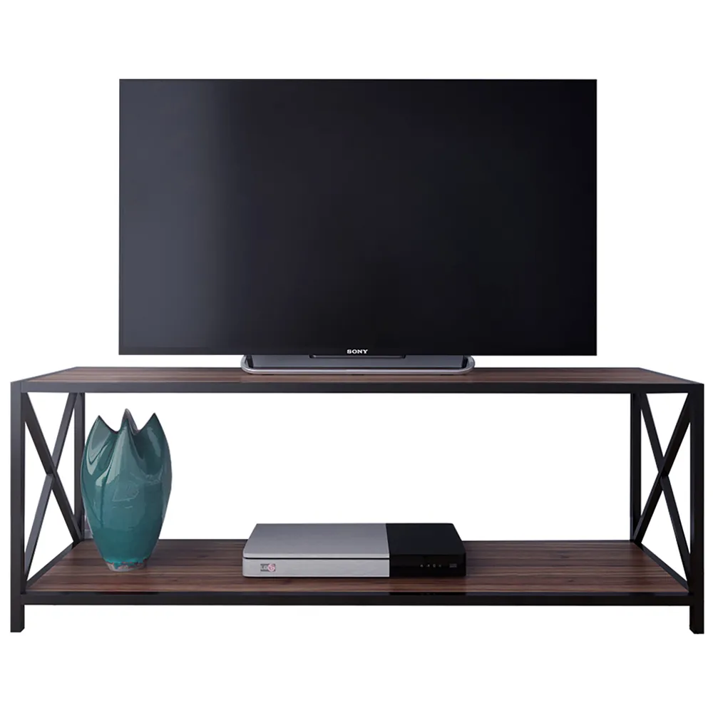 Xena Single Shelf X-Frame TV Unit - Walnut, Metal