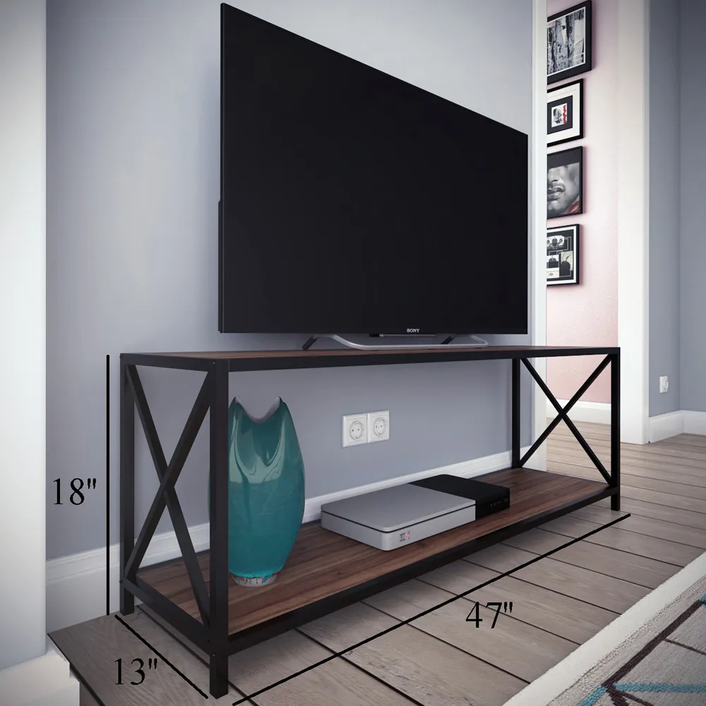 Xena Single Shelf X-Frame TV Unit - Walnut, Metal