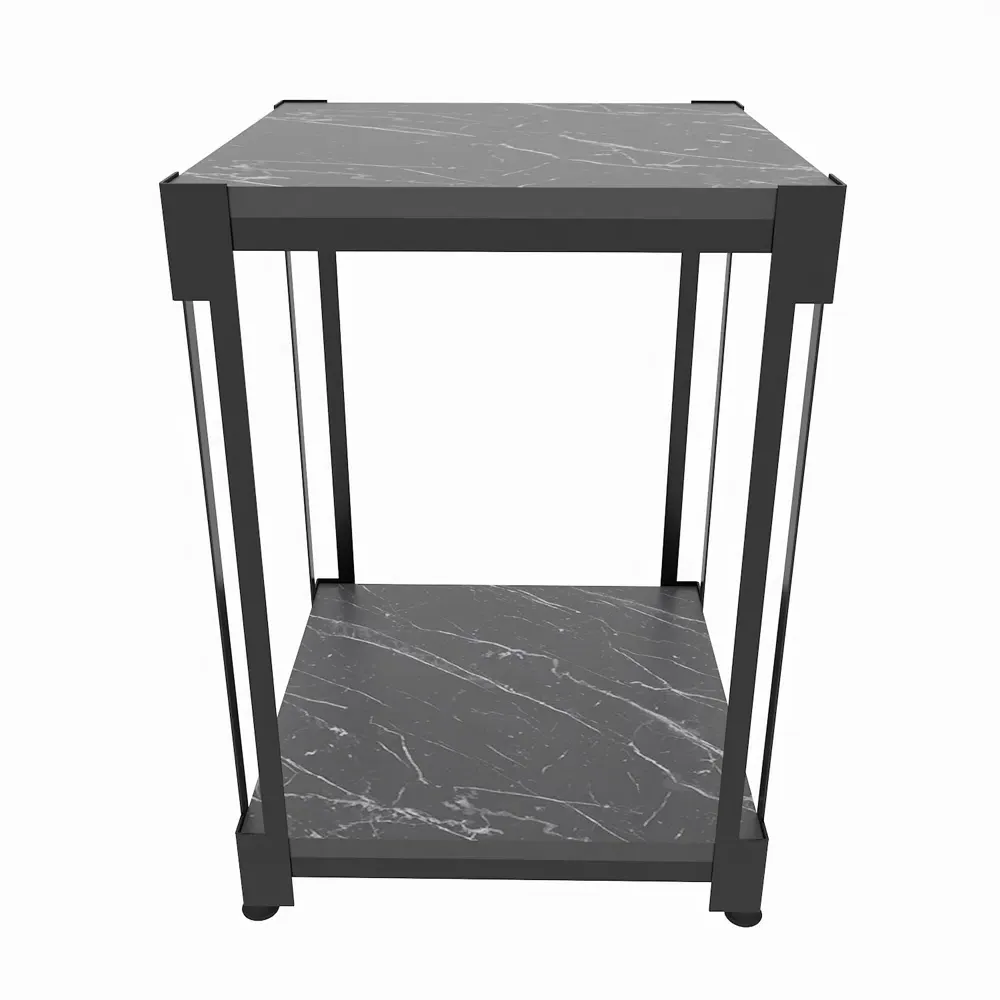 Zenas Single Shelf Nightstand - Black Marble Effect, Metal
