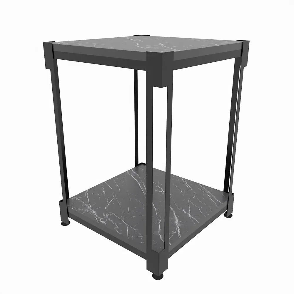 Zenas Single Shelf Nightstand - Black Marble Effect, Metal