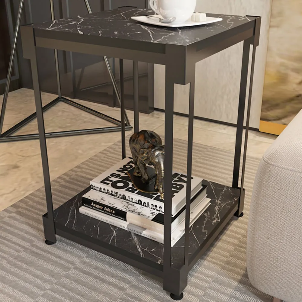 Zenas Single Shelf Nightstand - Black Marble Effect, Metal image