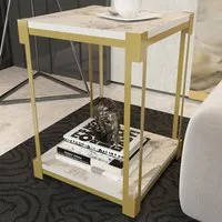 Zenas Single Shelf Nightstand - White Marble Effect, Metal