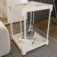 Zenas Single Shelf Nightstand - White Marble Effect, Metal