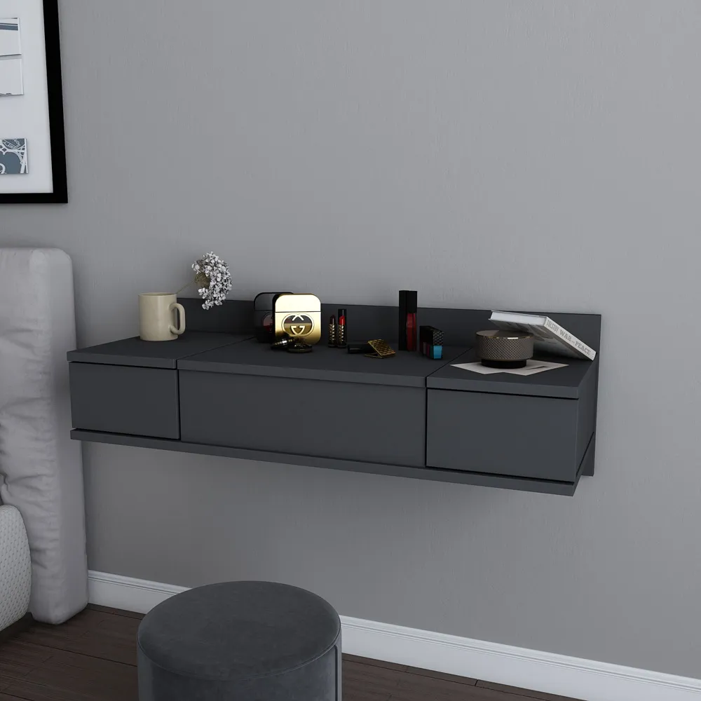 Zenn 2 Drawer Floating Vanity Table - Black