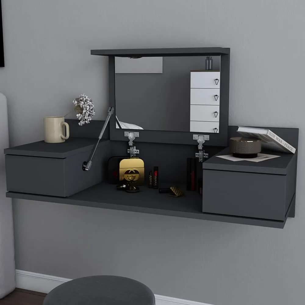 Zenn 2 Drawer Floating Vanity Table - Black image