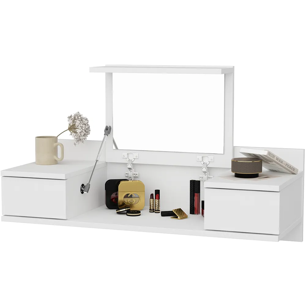 Zenn 2 Drawer Floating Vanity Table - White