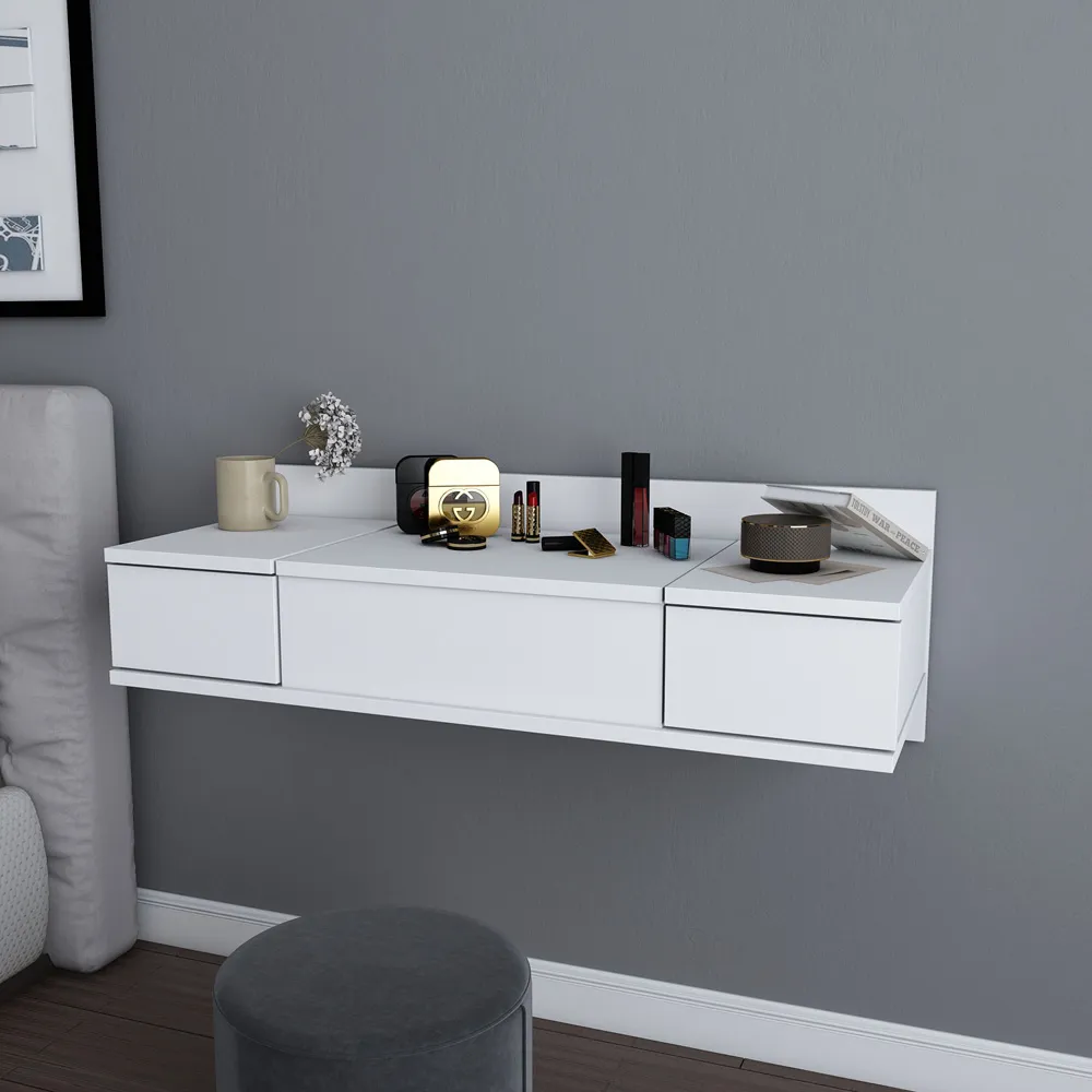 Zenn 2 Drawer Floating Vanity Table - White