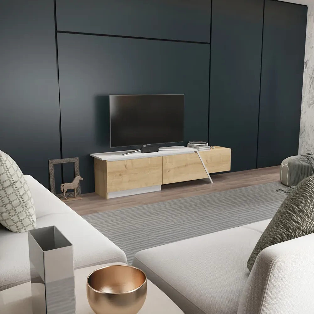 Zonas 3 Door TV Unit with Storage - Oak, White