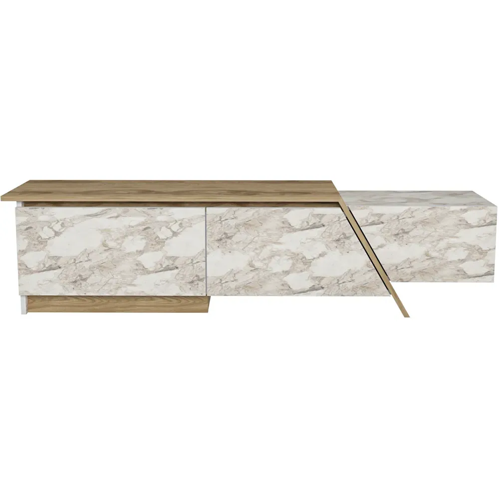 Zonas 3 Door TV Unit with Storage - Oud, White Marble