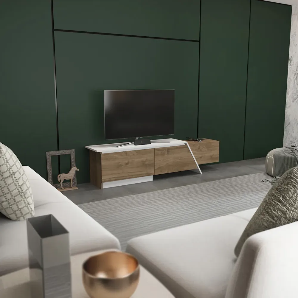 Zonas 3 Door TV Unit with Storage - Walnut, White