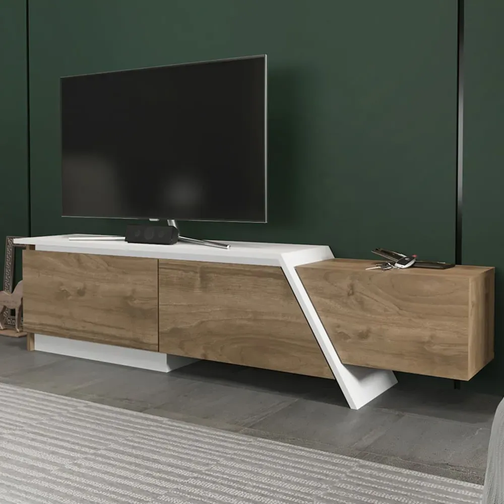 Zonas 3 Door TV Unit with Storage - Walnut, White