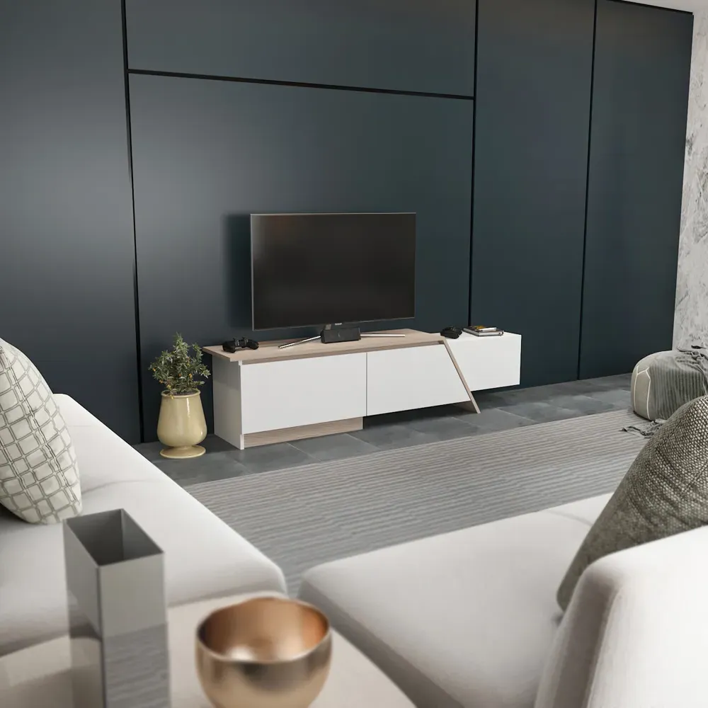 Zonas 3 Door TV Unit with Storage - White, Cordoba