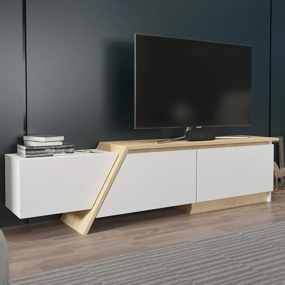 Zonas 3 Door TV Unit with Storage - White, Oak