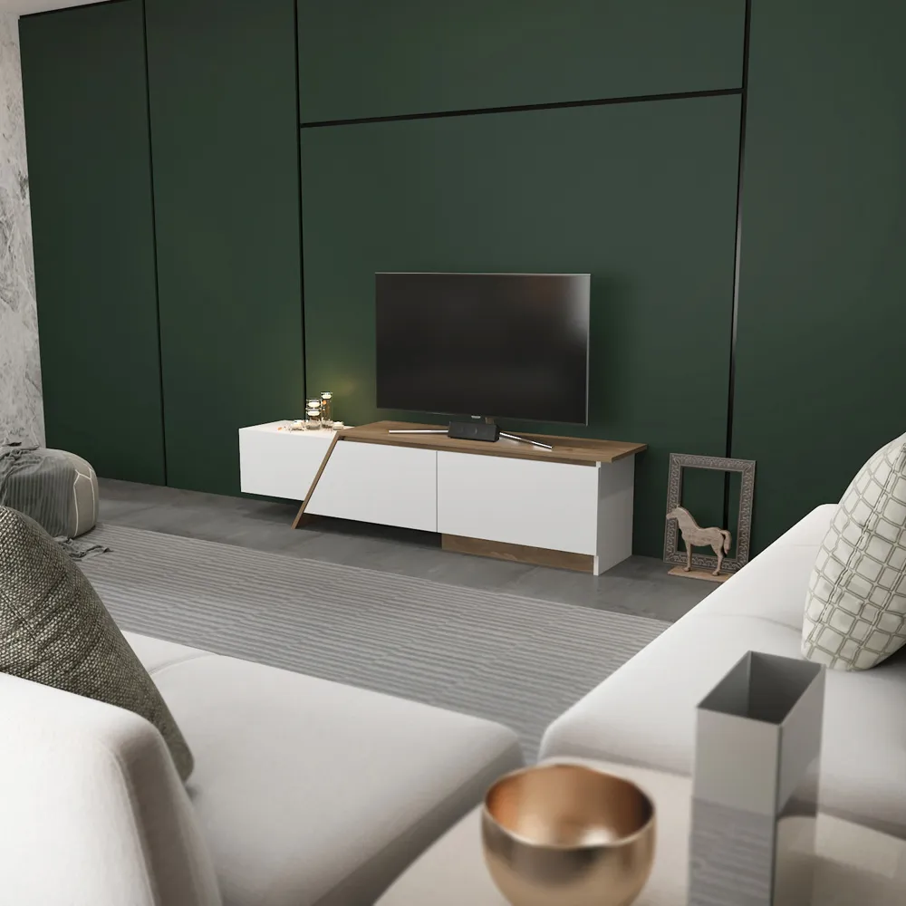 Zonas 3 Door TV Unit with Storage - White, Walnut