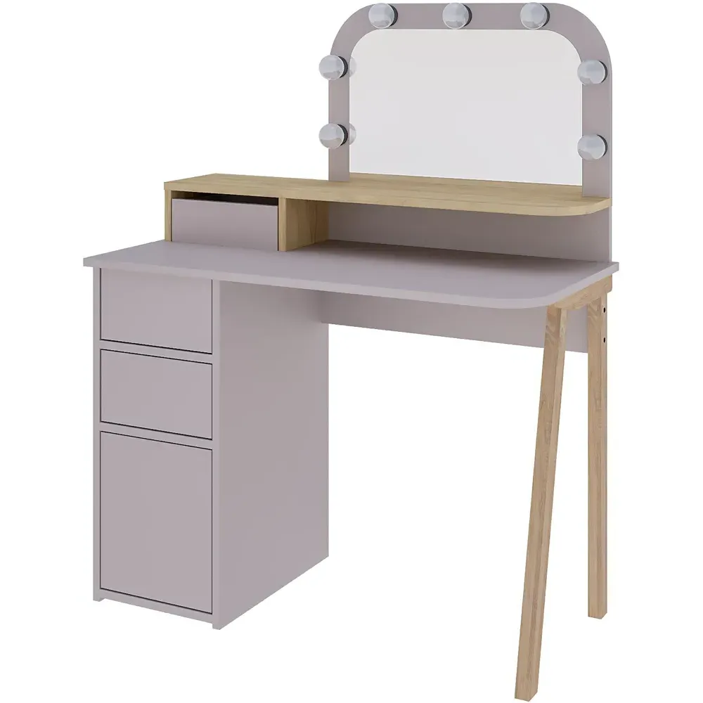 Avien 3 Drawer Makeup Vanity Table with LED Mirror - Mocha Grey, Oak