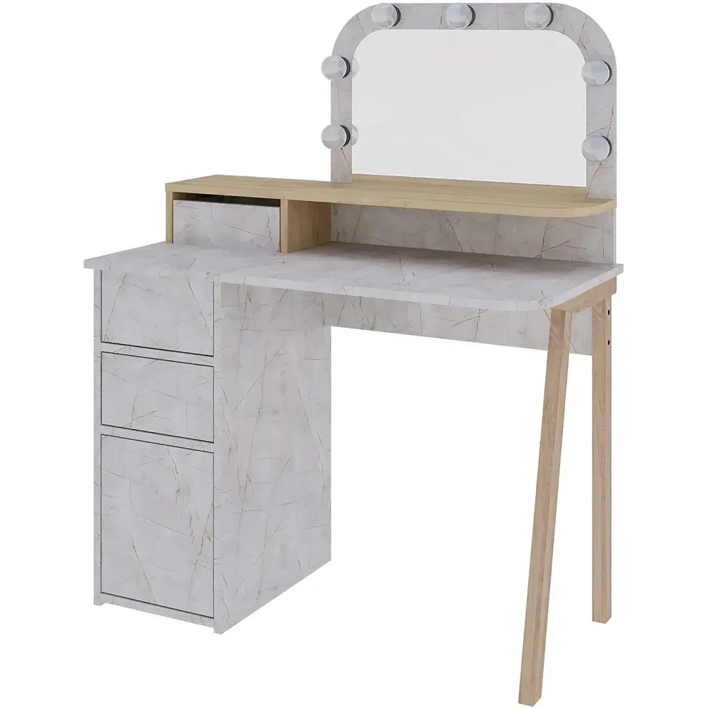 Avien 3 Drawer Makeup Vanity Table with LED Mirror - Sapphire, Oak