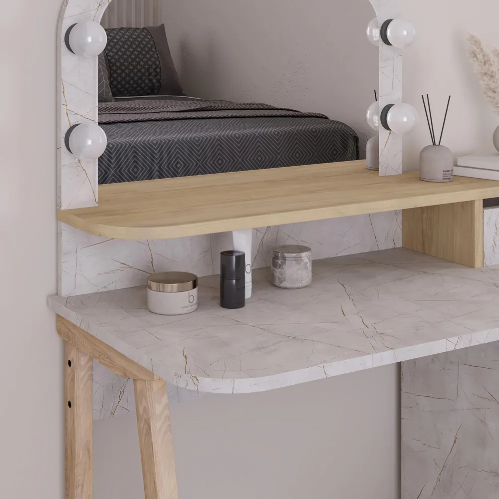 Avien 3 Drawer Makeup Vanity Table with LED Mirror - Sapphire, Oak