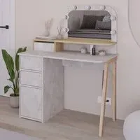 Avien 3 Drawer Makeup Vanity Table with LED Mirror - Sapphire, Oak