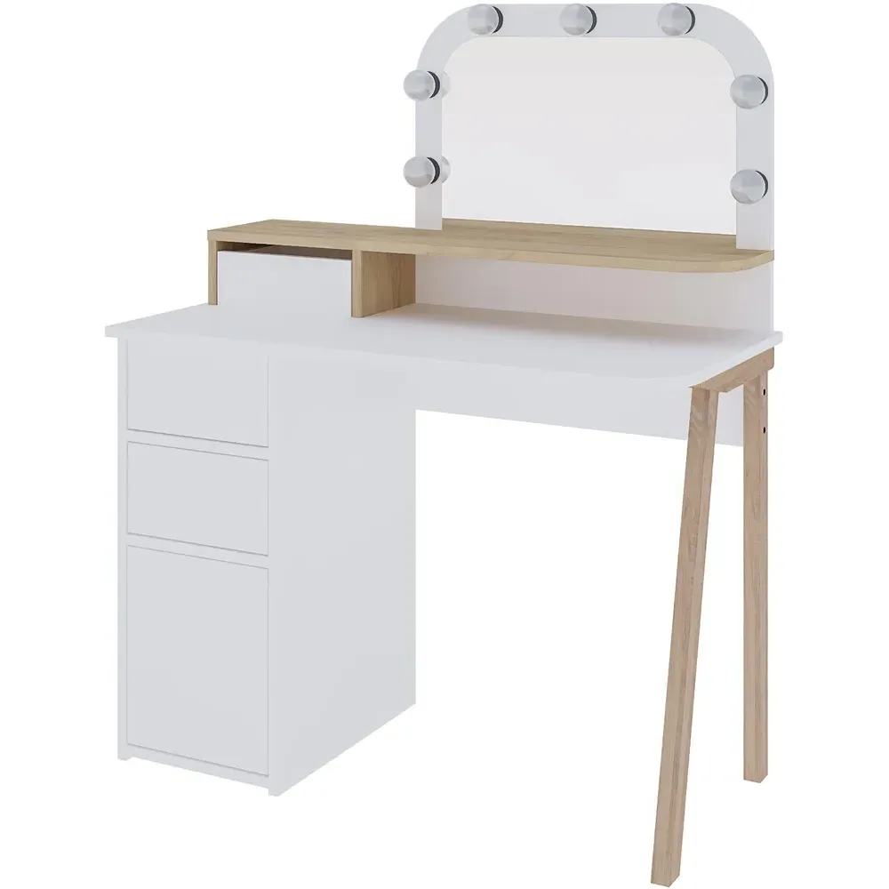 Avien 3 Drawer Makeup Vanity Table with LED Mirror - White, Oak