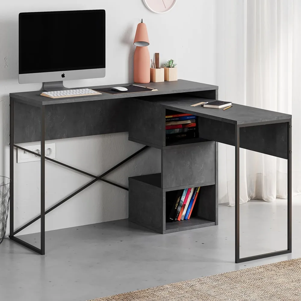 Badau 3 Shelf Computer Desk with Storage - Grey image