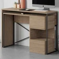 Badau 3 Shelf Computer Desk with Storage - Natural Oak