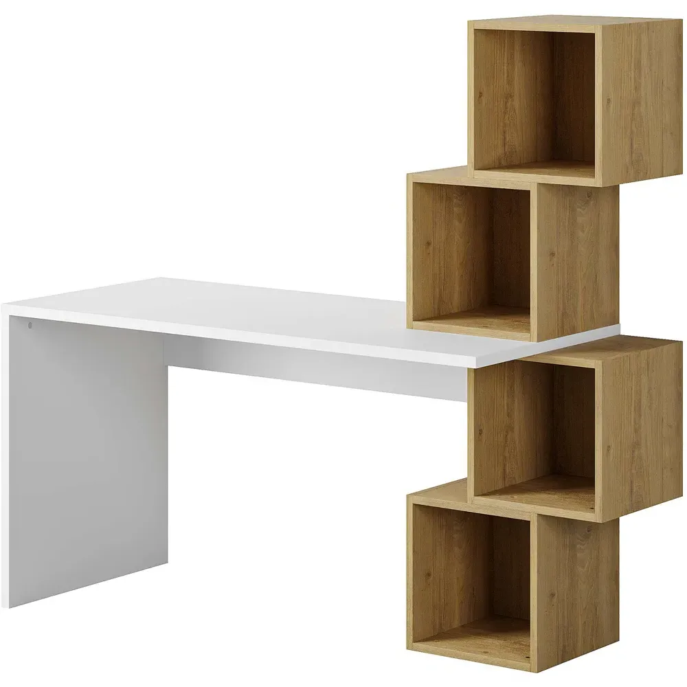 Balance Desk with Shelves - White, Oak