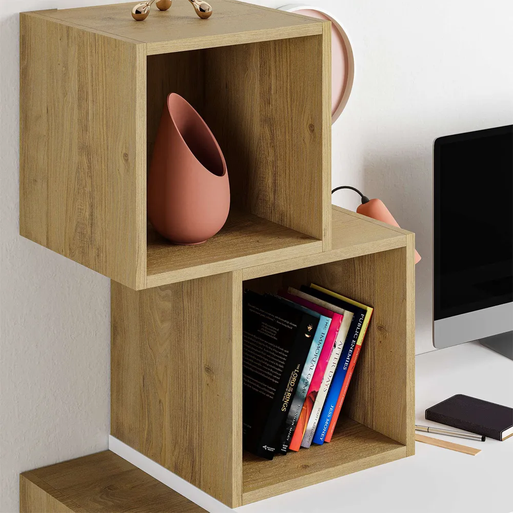 Balance Desk with Shelves - White, Oak