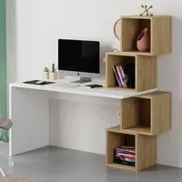 Balance Desk with Shelves - White, Oak
