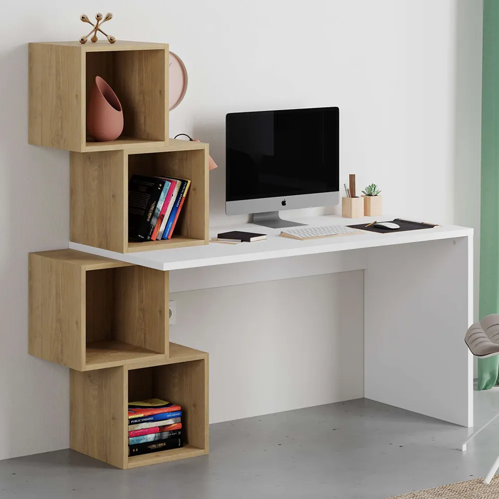Balance Desk with Shelves - White, Oak