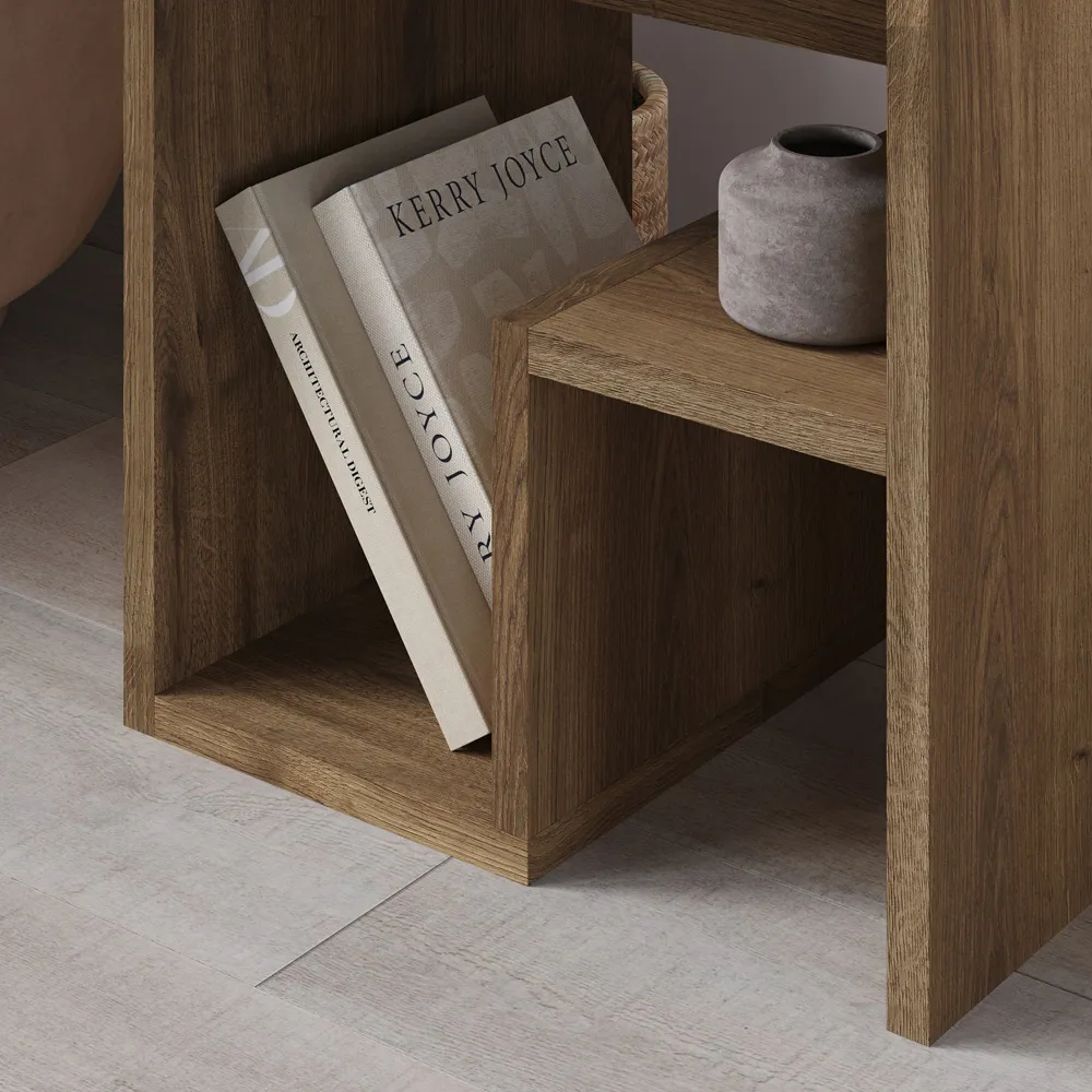 Bon G-Shaped Side Table with Storage - Brown, Particle Board