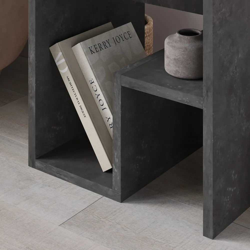 Bon G-Shaped Side Table with Storage - Grey, Particle Board