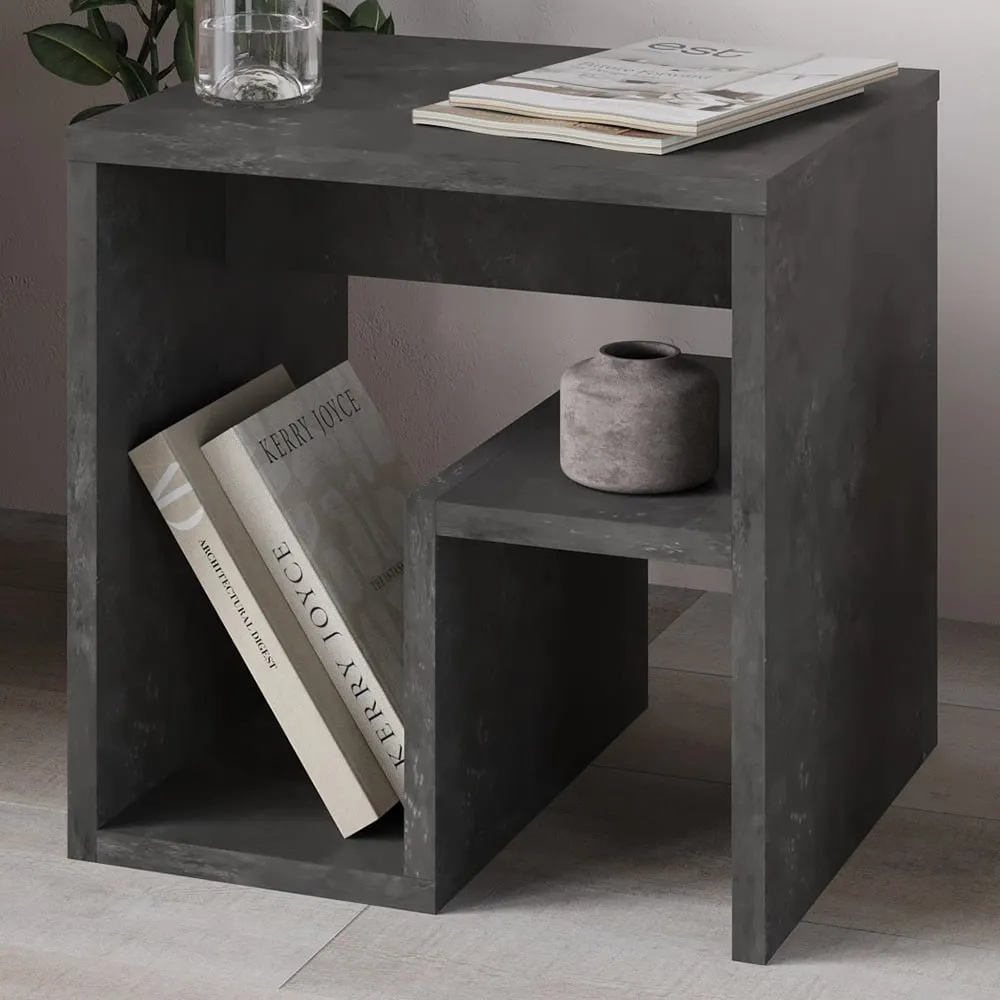 Bon G-Shaped Side Table with Storage - Grey, Particle Board
