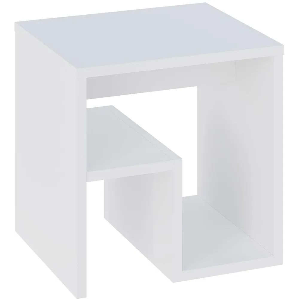 Bon G-Shaped Side Table with Storage - White