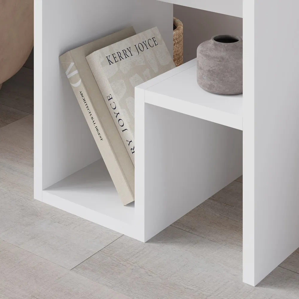 Bon G-Shaped Side Table with Storage - White
