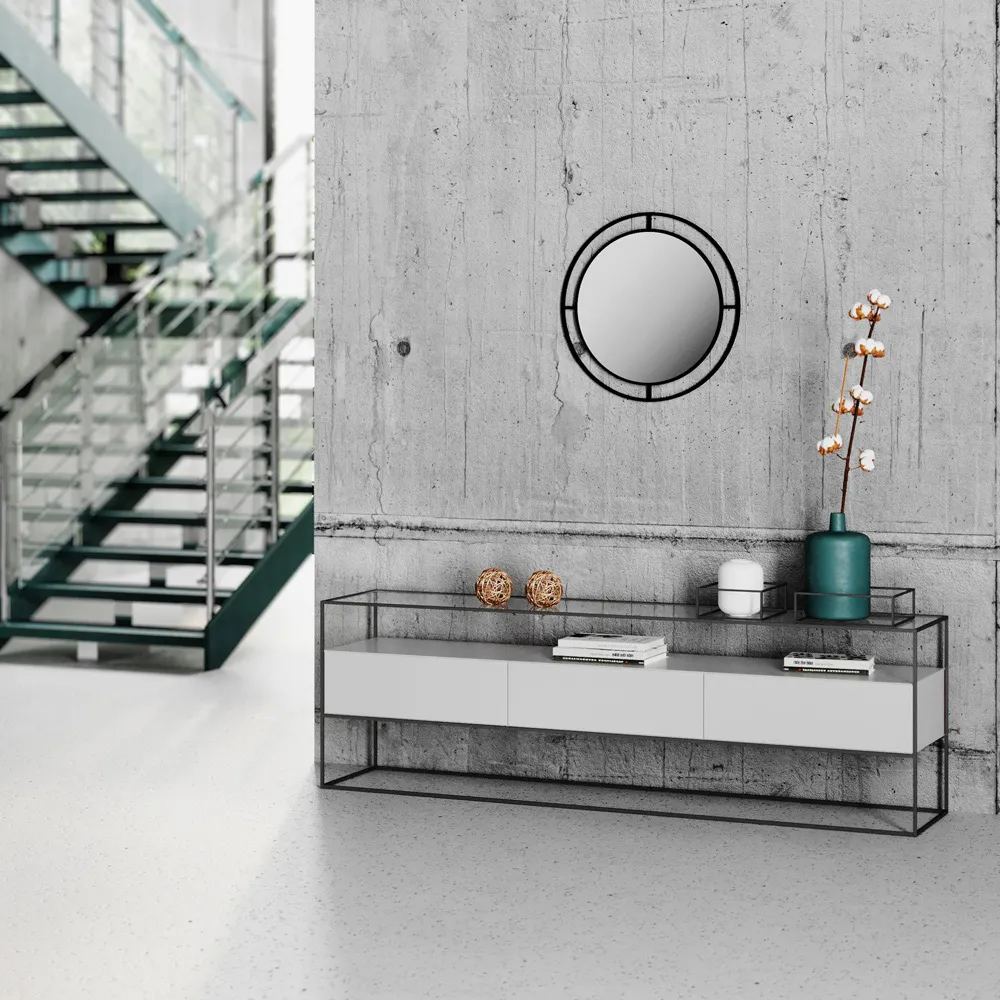 Bubble Round Mirror - Black, Aluminium Alloy