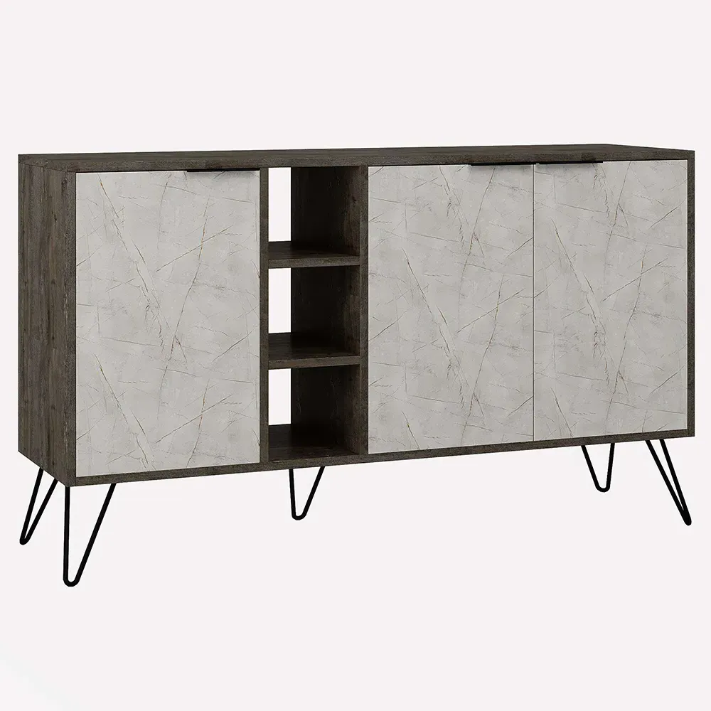 Clara Console Sideboard - Dark Coffee and Gold Marble Effect