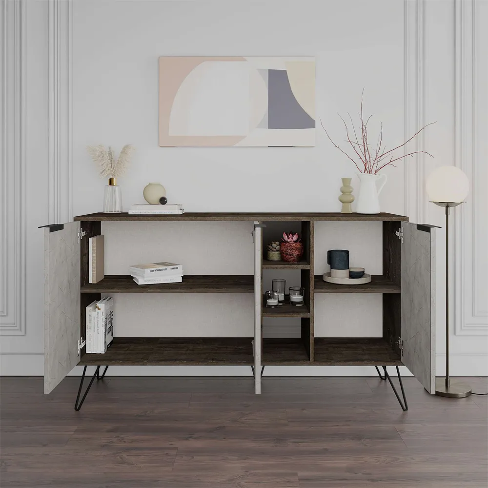 Clara Console Sideboard - Dark Coffee and Gold Marble Effect
