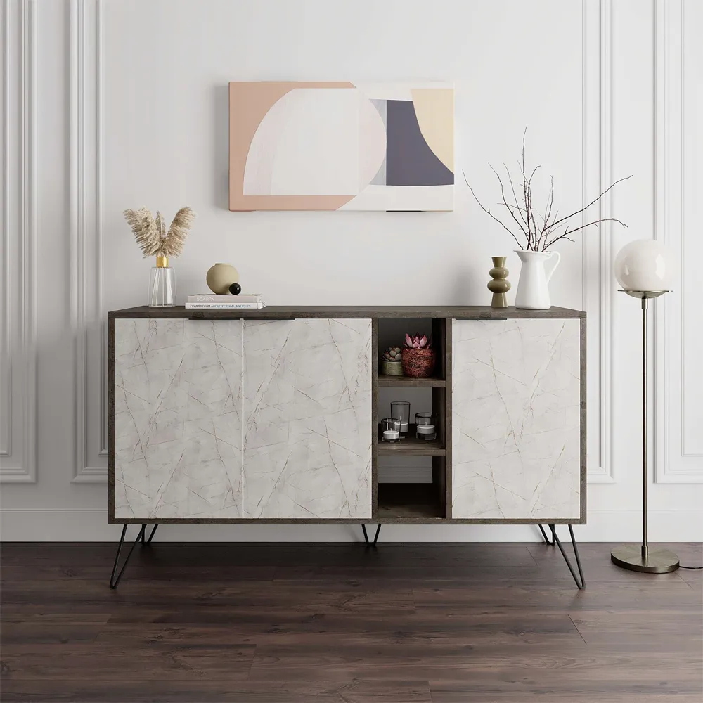 Clara Console Sideboard - Dark Coffee and Gold Marble Effect