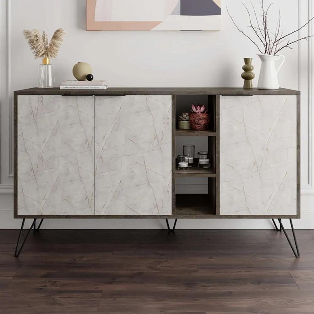 Clara Console Sideboard - Dark Coffee and Gold Marble Effect image