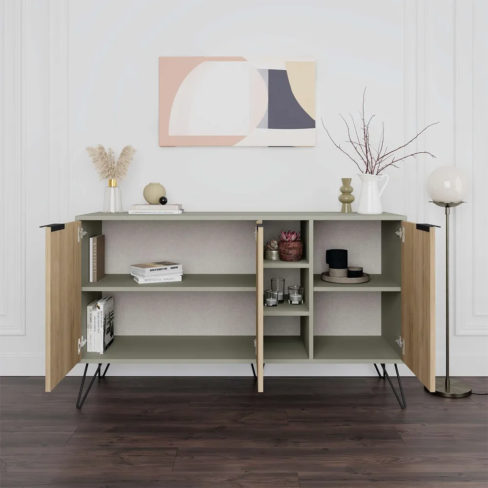 Clara Console Sideboard with Storage - Ash Green, Oak