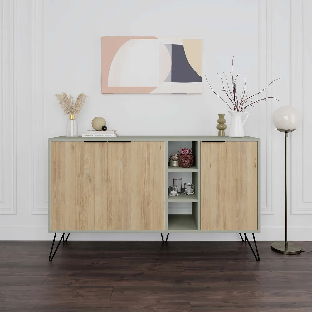 Clara Console Sideboard with Storage - Ash Green, Oak
