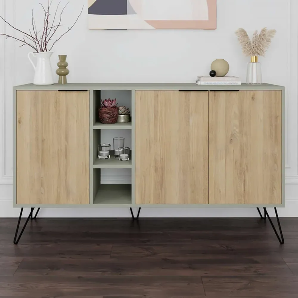 Clara Console Sideboard with Storage - Ash Green, Oak image
