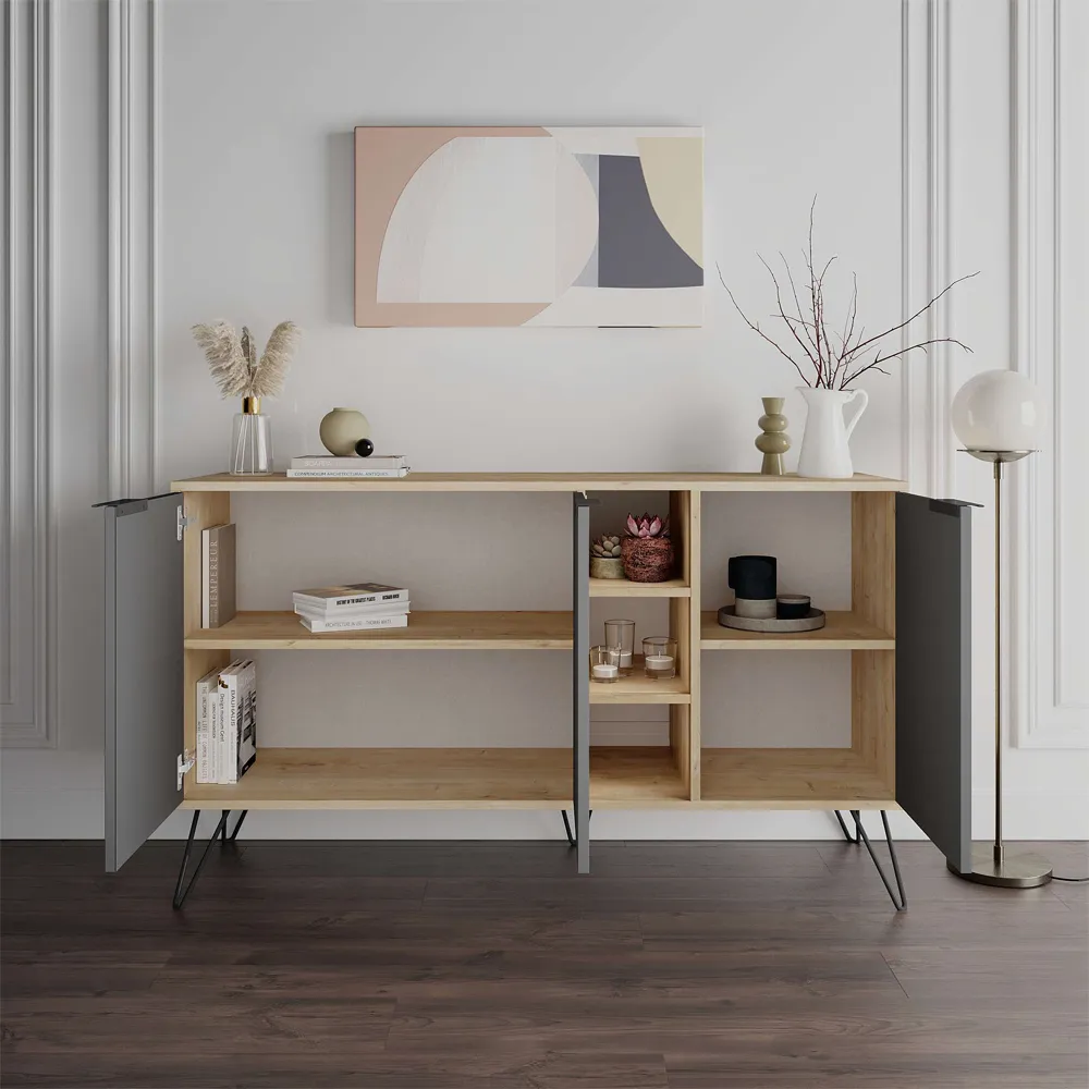 Clara Oak Console Sideboard - Anthracite